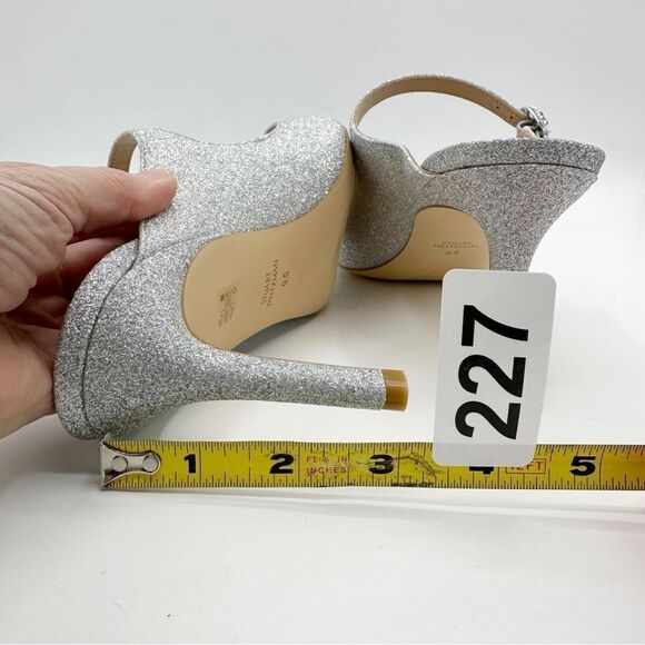 NEW‎ Stuart Weitzman Silver Shimmery Mule Heels Pearl Buckle Accent Size 9.5 - Picture 12 of 12